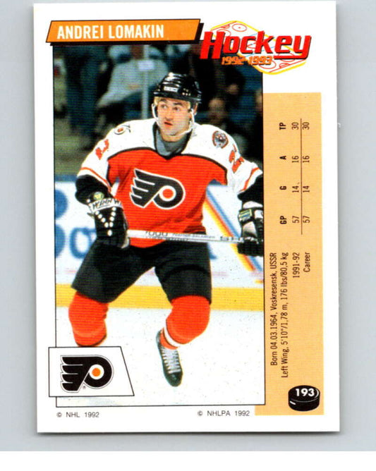 1992-93 Panini Stickers Hockey  #193 Andrei Lomakin  Philadelphia Flyers  V82866 Image 1