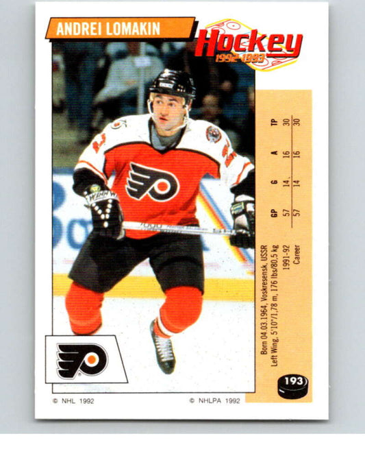 1992-93 Panini Stickers Hockey  #193 Andrei Lomakin  Philadelphia Flyers  V82868 Image 1