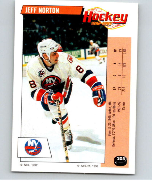 1992-93 Panini Stickers Hockey  #205 Jeff Norton  New York Islanders  V82889 Image 1