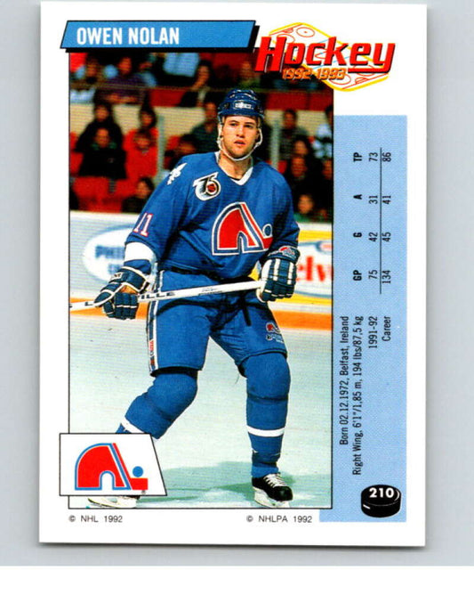 1992-93 Panini Stickers Hockey  #210 Owen Nolan  Quebec Nordiques  V82899 Image 1