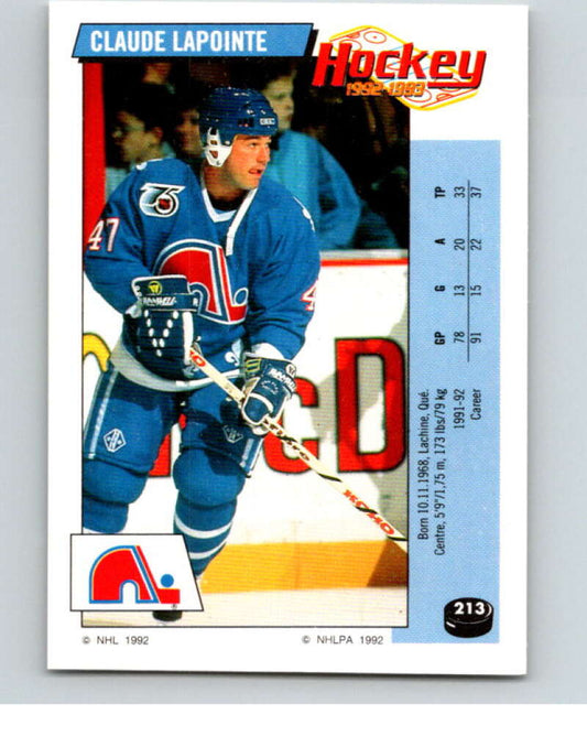 1992-93 Panini Stickers Hockey  #213 Claude Lapointe  Quebec Nordiques  V82907 Image 1