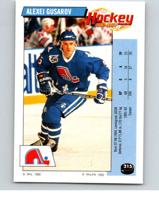 1992-93 Panini Stickers Hockey  #215 Alexei Gusarov  Quebec Nordiques  V82913 Image 1