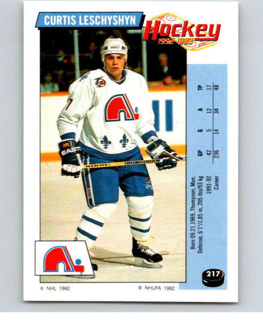 1992-93 Panini Stickers Hockey  #217 Curtis Leschyshyn  Quebec Nordiques  V82917 Image 1