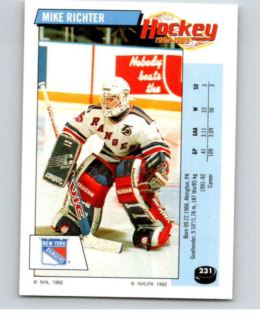 1992-93 Panini Stickers Hockey  #231 Mike Richter  New York Rangers  V82956 Image 1