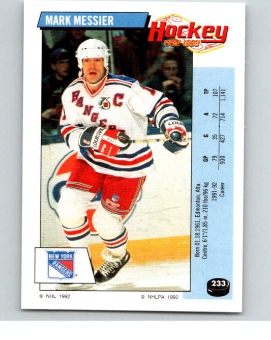 1992-93 Panini Stickers Hockey  #233 Mark Messier   V82959 Image 1