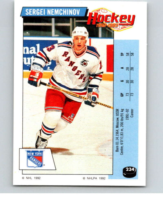 1992-93 Panini Stickers Hockey  #234 Sergei Nemchinov  New York Rangers  V82961 Image 1