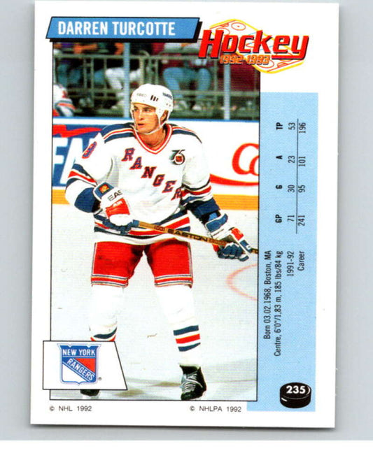 1992-93 Panini Stickers Hockey  #235 Darren Turcotte  New York Rangers  V82964 Image 1