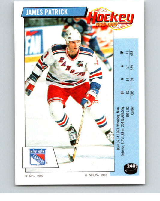 1992-93 Panini Stickers Hockey  #240 James Patrick  New York Rangers  V82970 Image 1