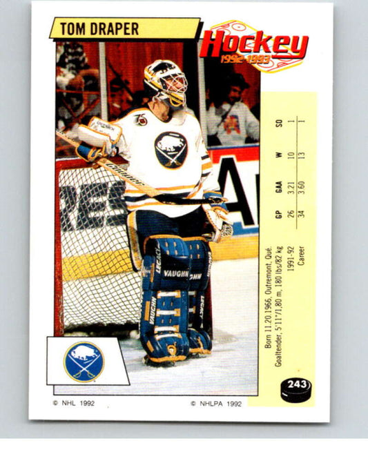 1992-93 Panini Stickers Hockey  #243 Tom Draper  Buffalo Sabres  V82974 Image 1