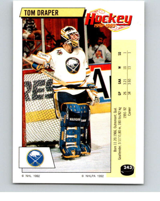 1992-93 Panini Stickers Hockey  #243 Tom Draper  Buffalo Sabres  V82975 Image 1