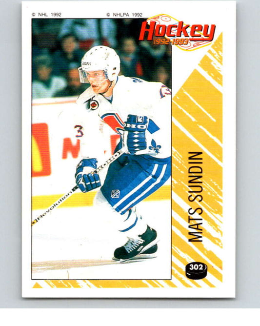 1992-93 Panini Stickers Hockey  #302 Mats Sundin  Quebec Nordiques  V83074 Image 1