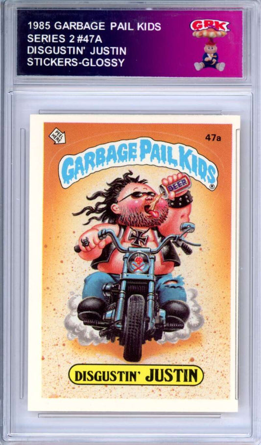 1985 Topps Garbage Pail Kids Series 2 #47a Disgustin' Justin   Authentic Encased Image 1