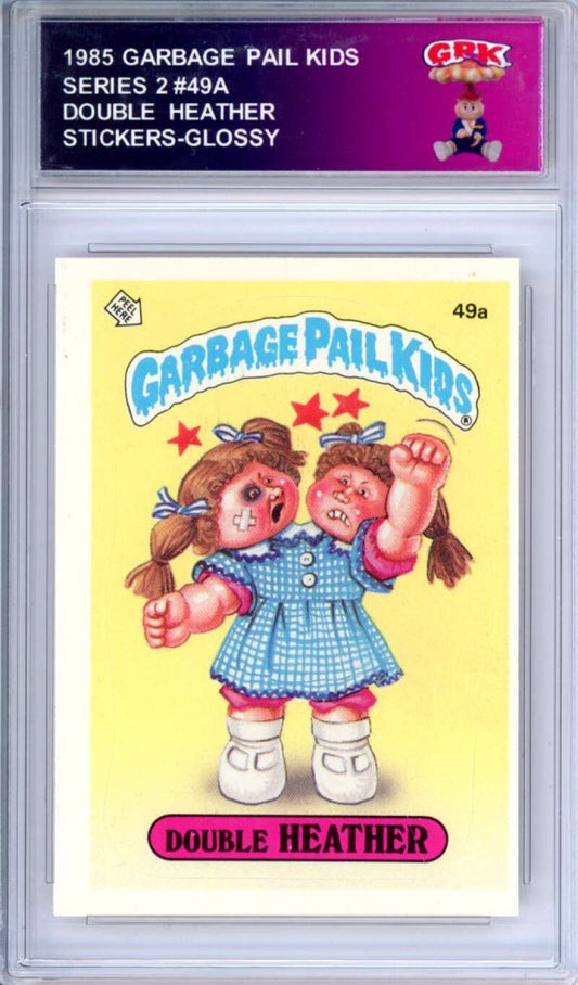 1985 Topps Garbage Pail Kids Series 2 #49a Double Heather   Authentic Encased Image 1