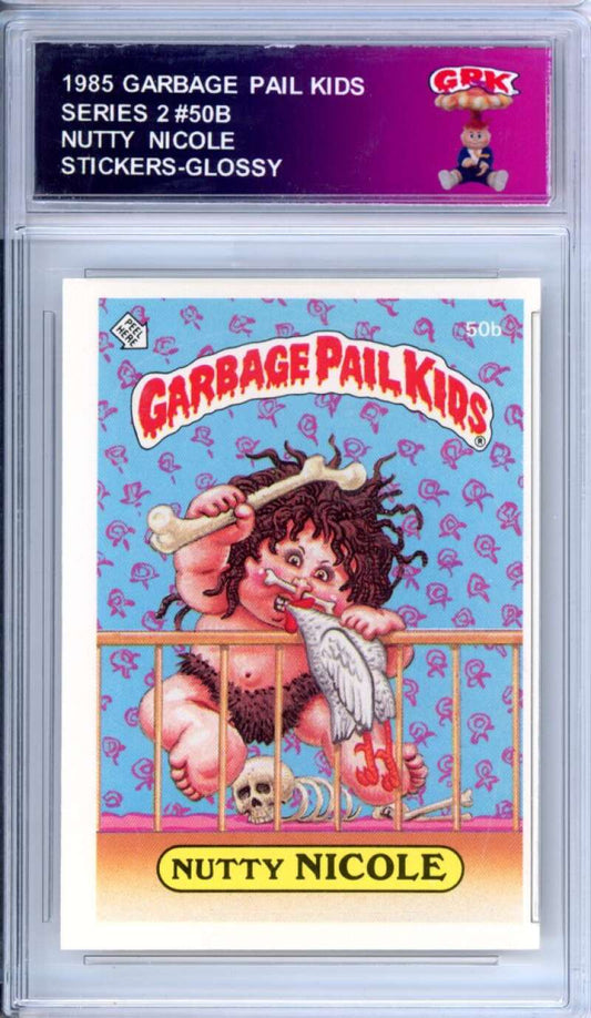 1985 Topps Garbage Pail Kids Series 2 #50b Nutty Nicole   Authentic Encased Image 1