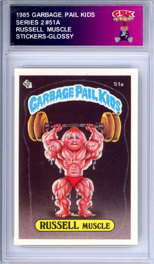 1985 Topps Garbage Pail Kids Series 2 #51a Russell Muscle   Authentic Encased Image 1
