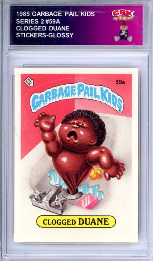 1985 Topps Garbage Pail Kids Series 2 #59a Clogged Duane   Authentic Encased Image 1