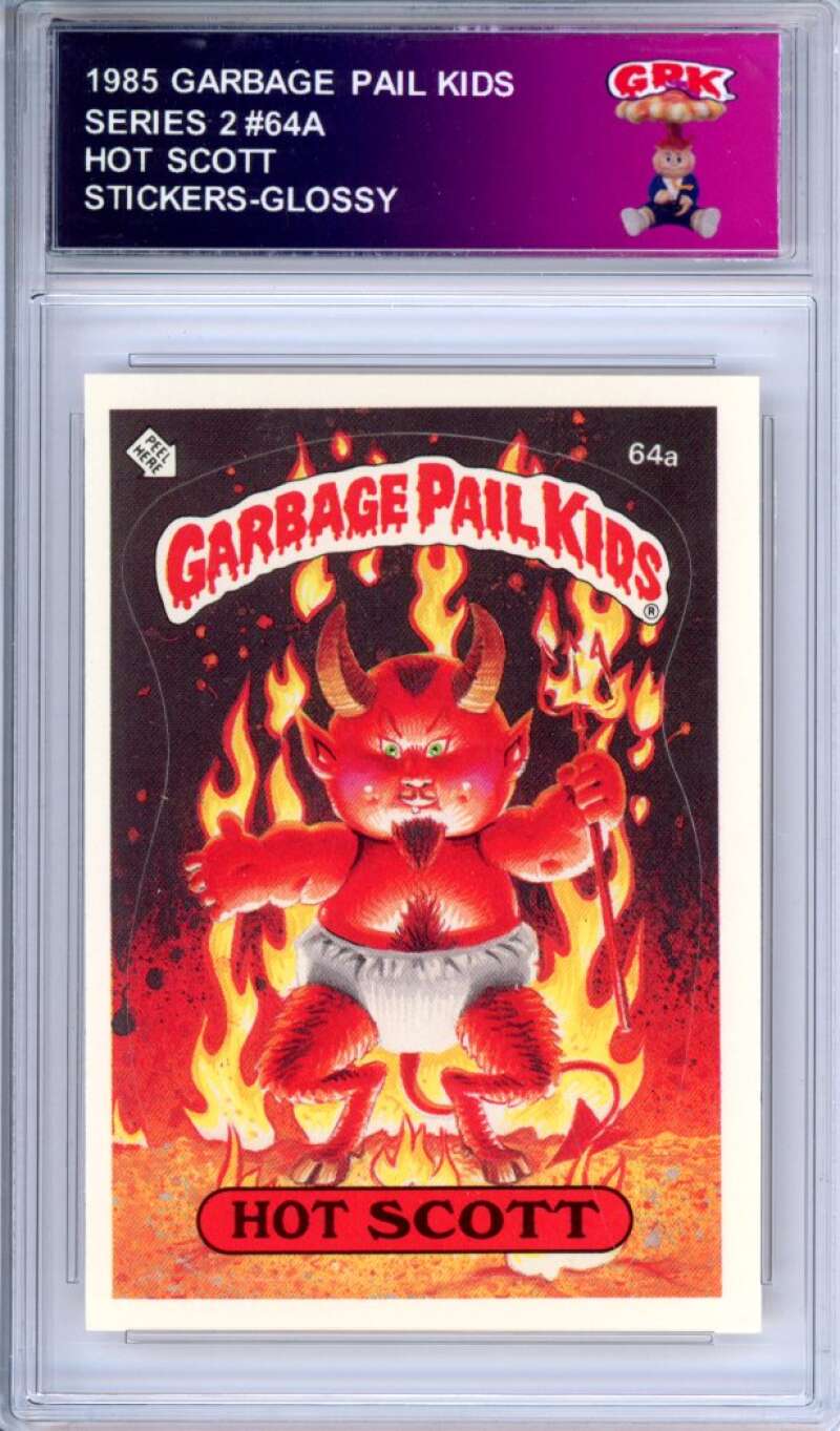 1985 Topps Garbage Pail Kids Series 2 #64a Hot Scott   Authentic Encased Image 1