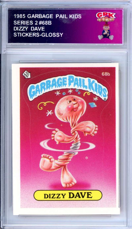 1985 Topps Garbage Pail Kids Series 2 #68b Dizzy Dave   Authentic Encased Image 1