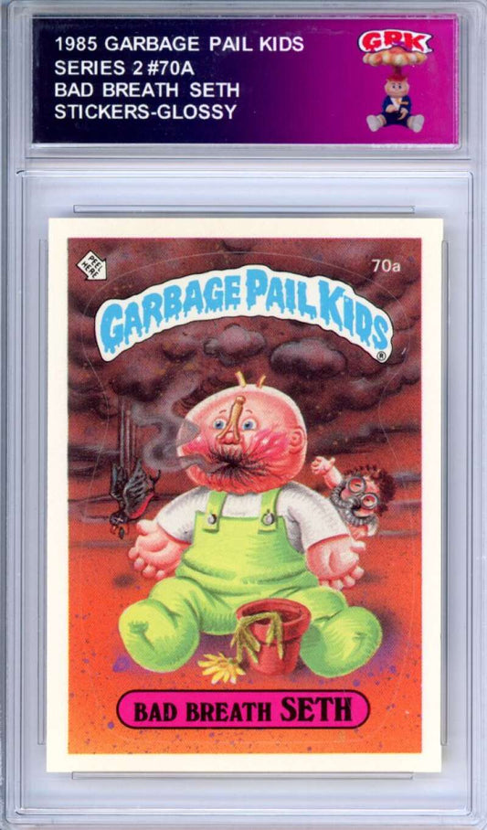 1985 Topps Garbage Pail Kids Series 2 #70a Bad Breath Seth   Authentic Encased Image 1