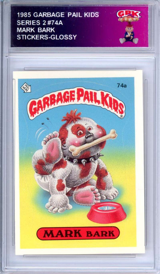 1985 Topps Garbage Pail Kids Series 2 #74a Mark Bark   Authentic Encased Image 1