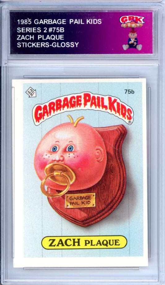 1985 Topps Garbage Pail Kids Series 2 #75b Zach Plaque   Authentic Encased Image 1