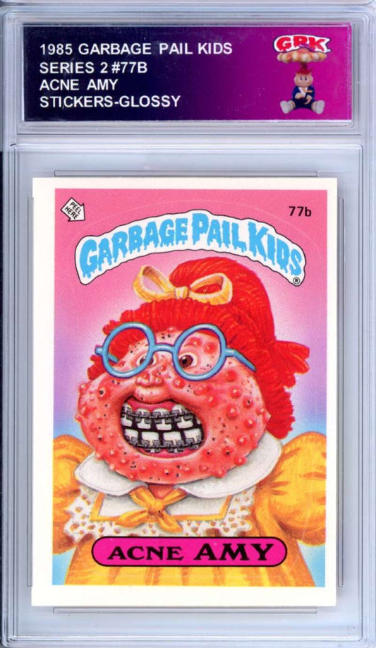 1985 Topps Garbage Pail Kids Series 2 #77b Acne Amy   Authentic Encased Image 1