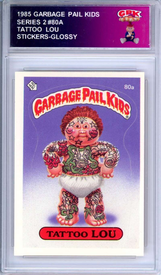 1985 Topps Garbage Pail Kids Series 2 #80a Tattoo Lou   Authentic Encased Image 1