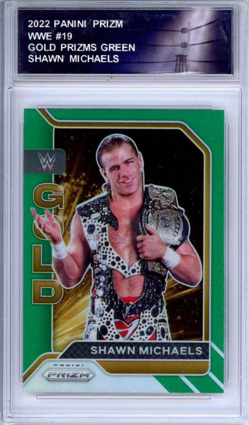 2022 Panini Prizm WWE Gold Prizms Green #19 Shawn Michaels  Authentic Encased Image 1