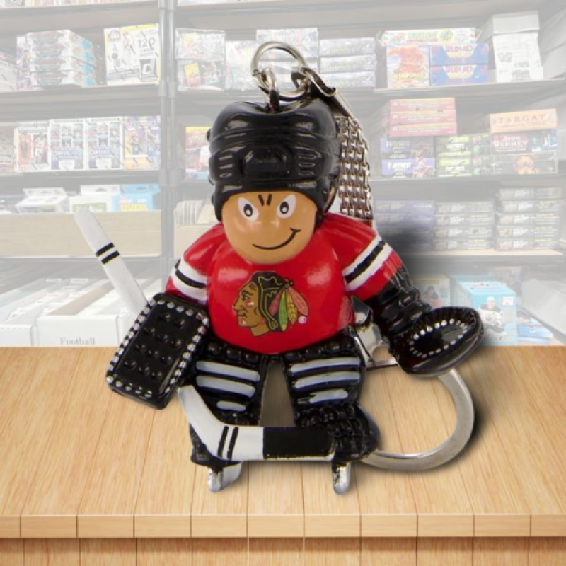 Chicago Blackhawks Goalie Figure Keychain - Hard PVC - Snap Hook Closure Image 1