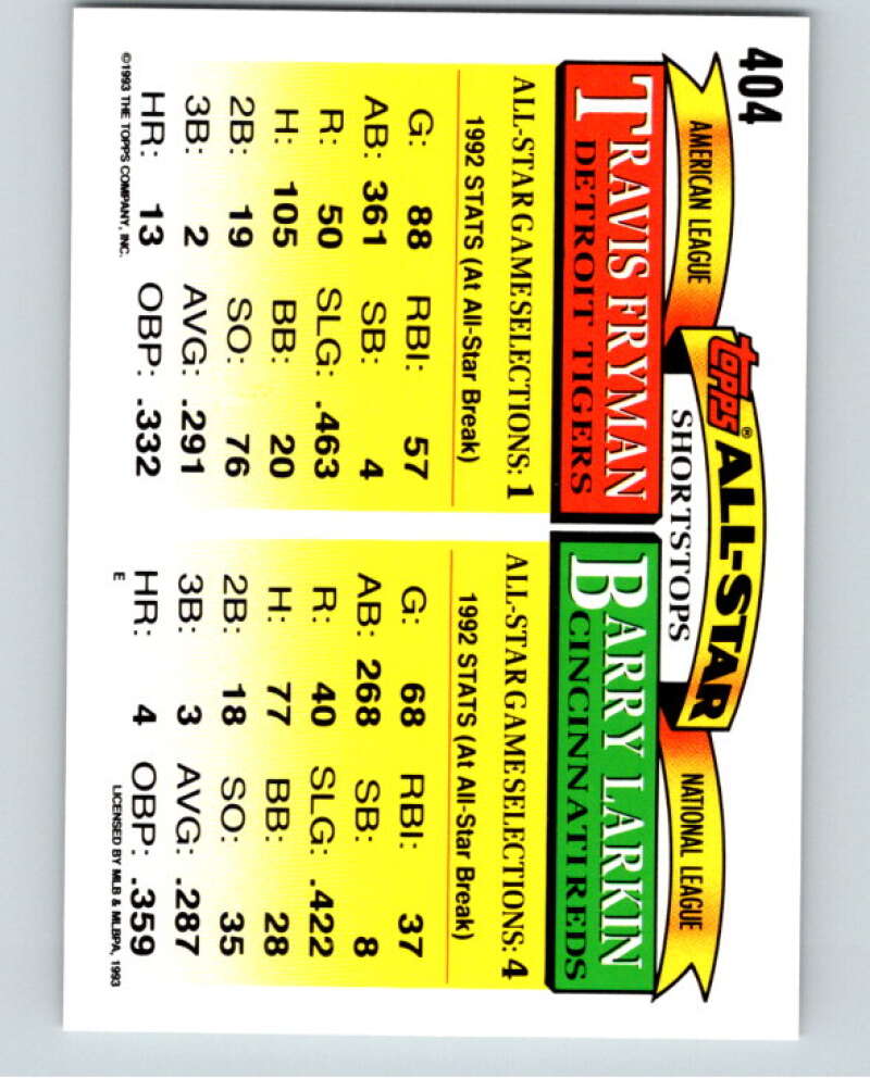 1993 Topps Gold #404 Barry Larkin/Travis Fryman AS   V84483 Image 2