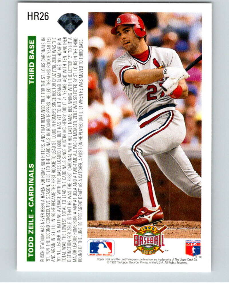 1992 Upper Deck Home Run Heroes #HR26 Todd Zeile  V84551 Image 2