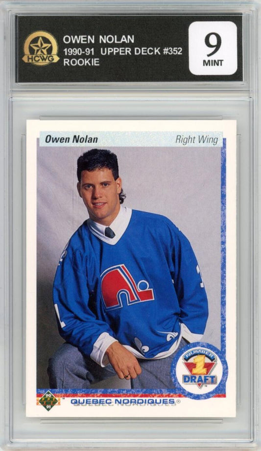 1990-91 Upper Deck #352 Owen Nolan Rookie RC Hockey Nordiques HCWG 9 Image 1