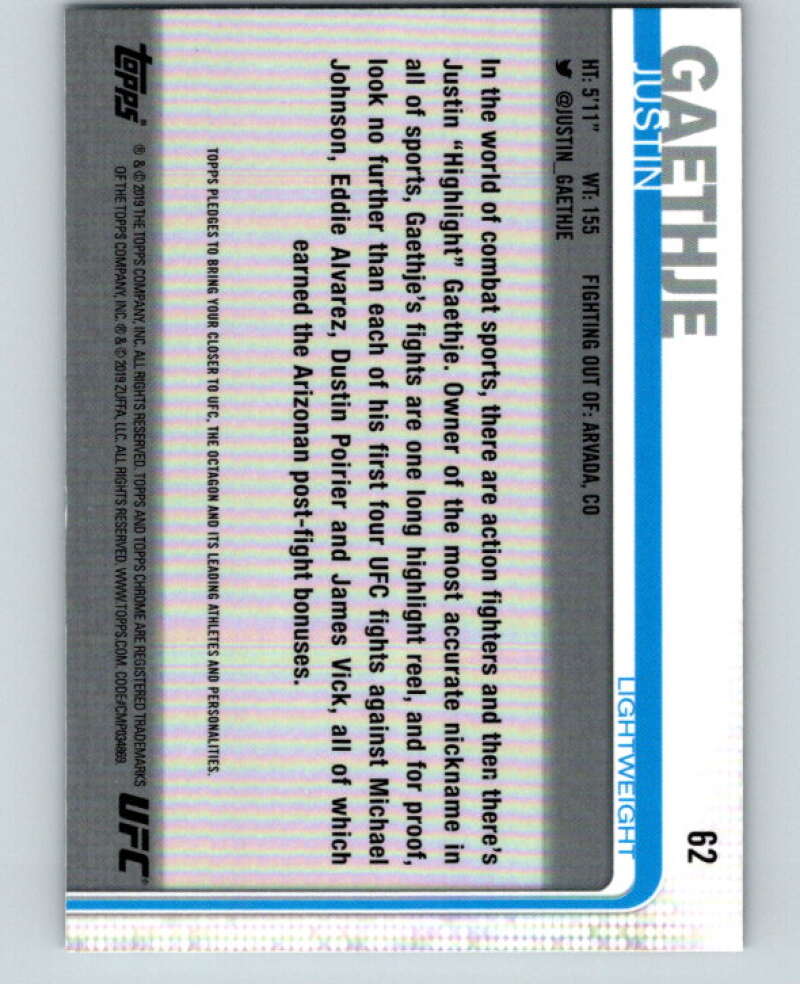 2019 Topps MMA UFC Chrome #62 Justin Gaethje    V85495 Image 2