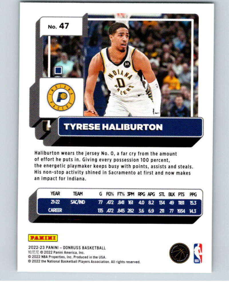 2022-23 Donruss Holo Green Laser #47 Tyrese Haliburton  Indiana Pacers  V86034 Image 2