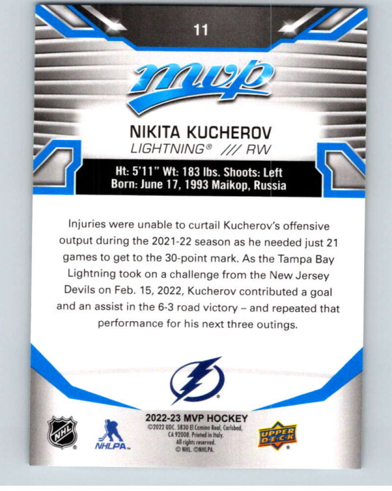 2022-23 UD MVP  Blue Script #11 Nikita Kucherov  Tampa Bay Lightning  V86071 Image 2