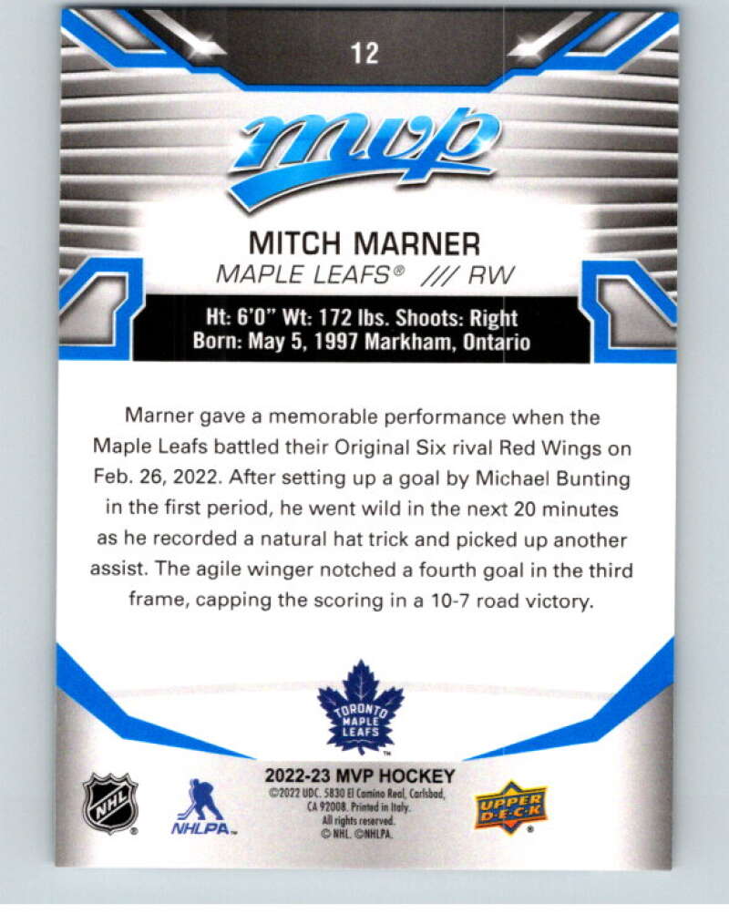 2022-23 UD MVP  Blue Script #12 Mitch Marner  Toronto Maple Leafs  V86072 Image 2