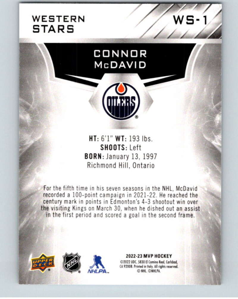 2022-23 Upper Deck MVP Western Stars #WS-1 Connor McDavid  Oilers  V86308 Image 2
