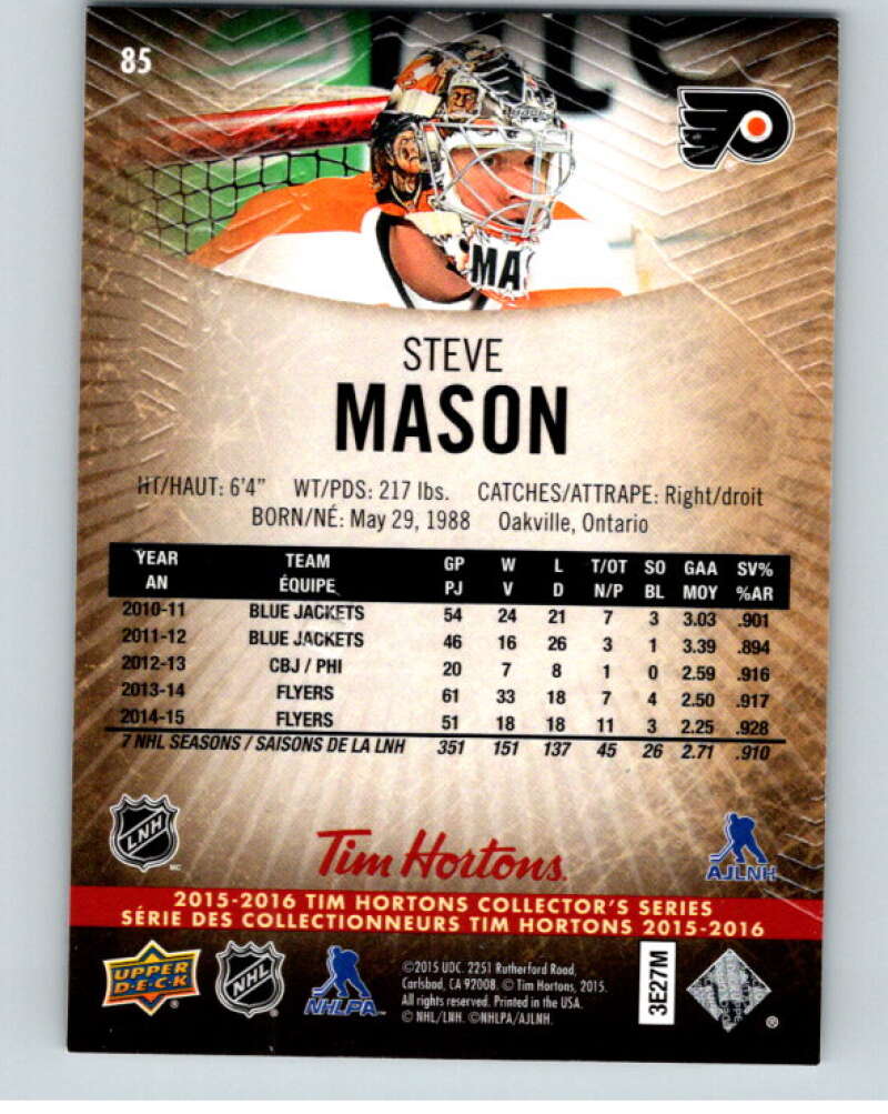 2015-16 Upper Deck Tim Hortons #85 Steve Mason  Philadelphia Flyers  Image 2