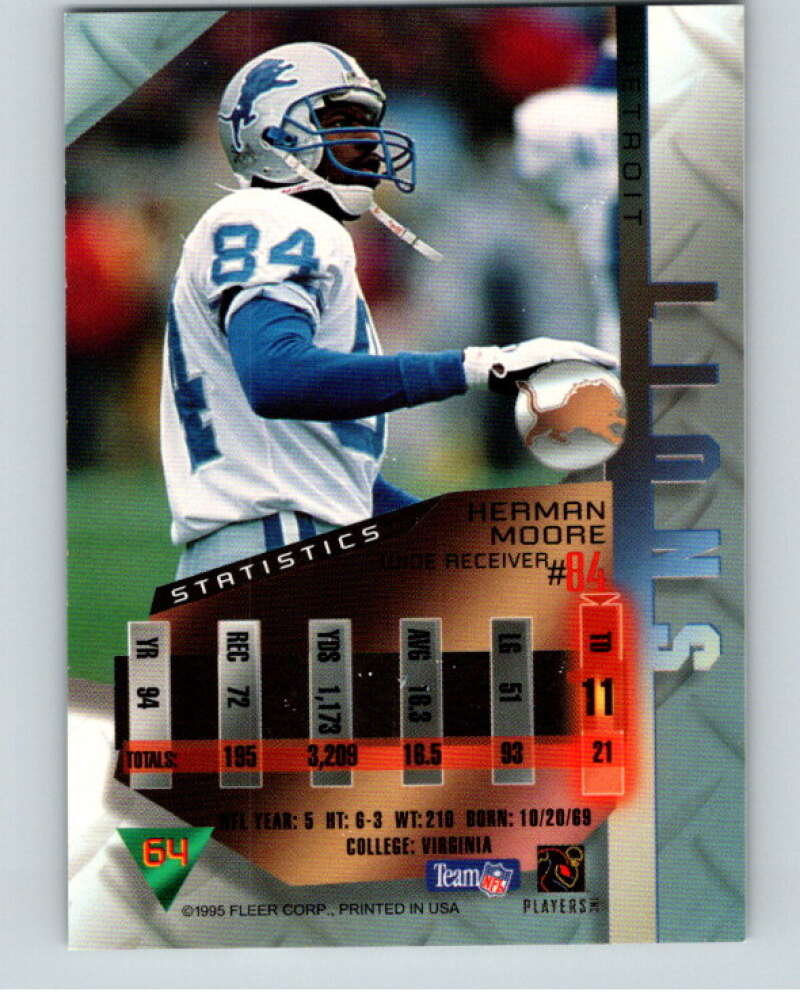 1995 Fleer Metal #64 Herman Moore  Detroit Lions  V89314 Image 2