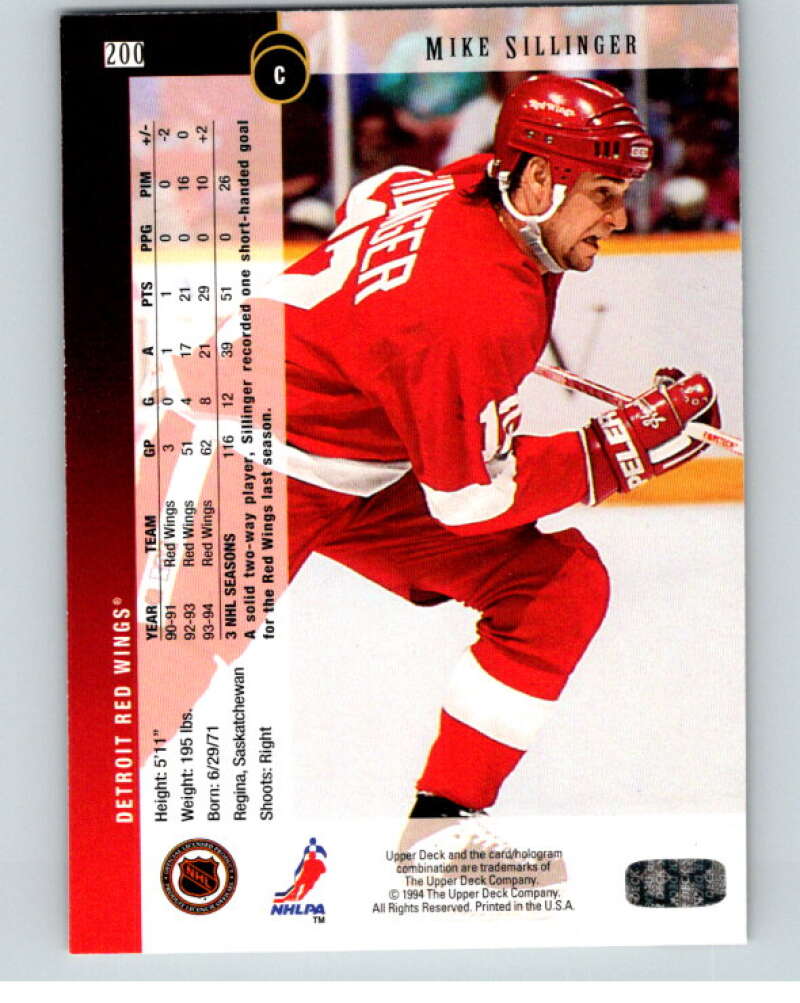 1994-95 Upper Deck #200 Mike Sillinger  Pittsburgh Penguins  V90595 Image 2