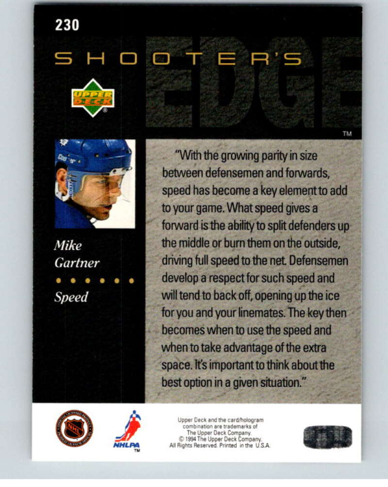 1994-95 Upper Deck #230 Mike Gartner  Toronto Maple Leafs  V90625 Image 2