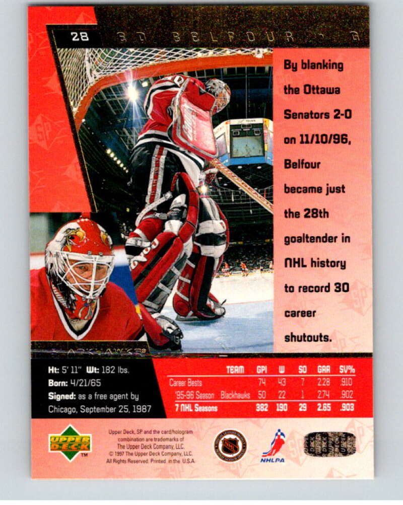 1996-97 SP Hockey #28 Ed Belfour  Chicago Blackhawks  V90967 Image 2