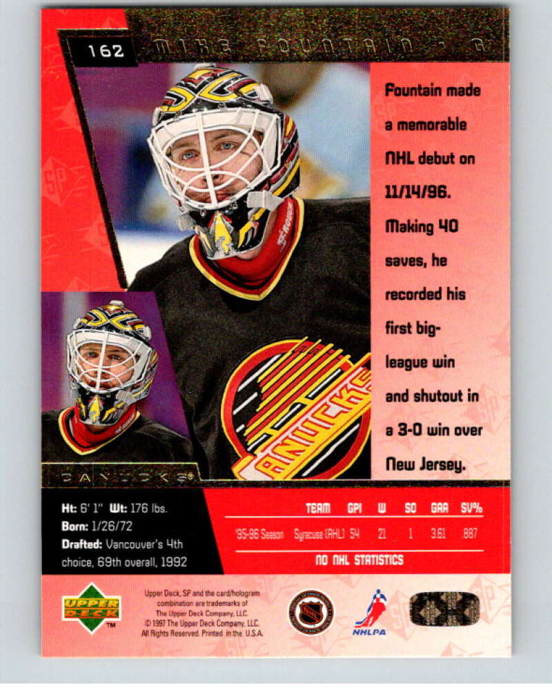 1996-97 SP Hockey #162 Mike Fountain  RC Rookie Canucks  V91092 Image 2