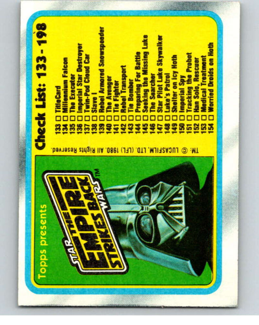 1980 Topps The Empire Strikes Back #263 Checklist 133-198   V91401 Image 1
