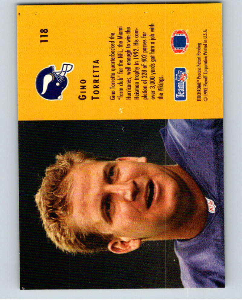 1993 Playoff Contenders #118 Gino Torretta  RC Rookie Minnesota Vikings  V92716 Image 2