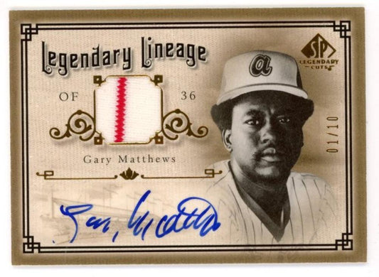 2005 SP Legendary Cuts Legend Lineage Auto Material Gold 1/10 Gary Matthews V92892 Image 1