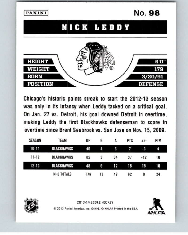 2013-14 Panini Score Gold #98 Nick Leddy  Chicago Blackhawks  V94136 Image 2