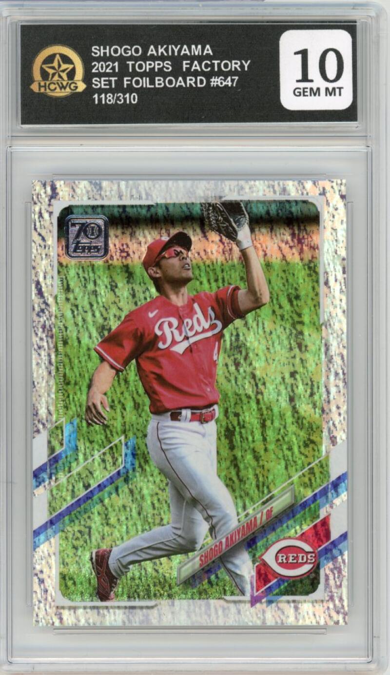 2021 Topps Set Foilboard #647 Shogo Akiyama Reds Graded Mint HCWG 10 Image 1