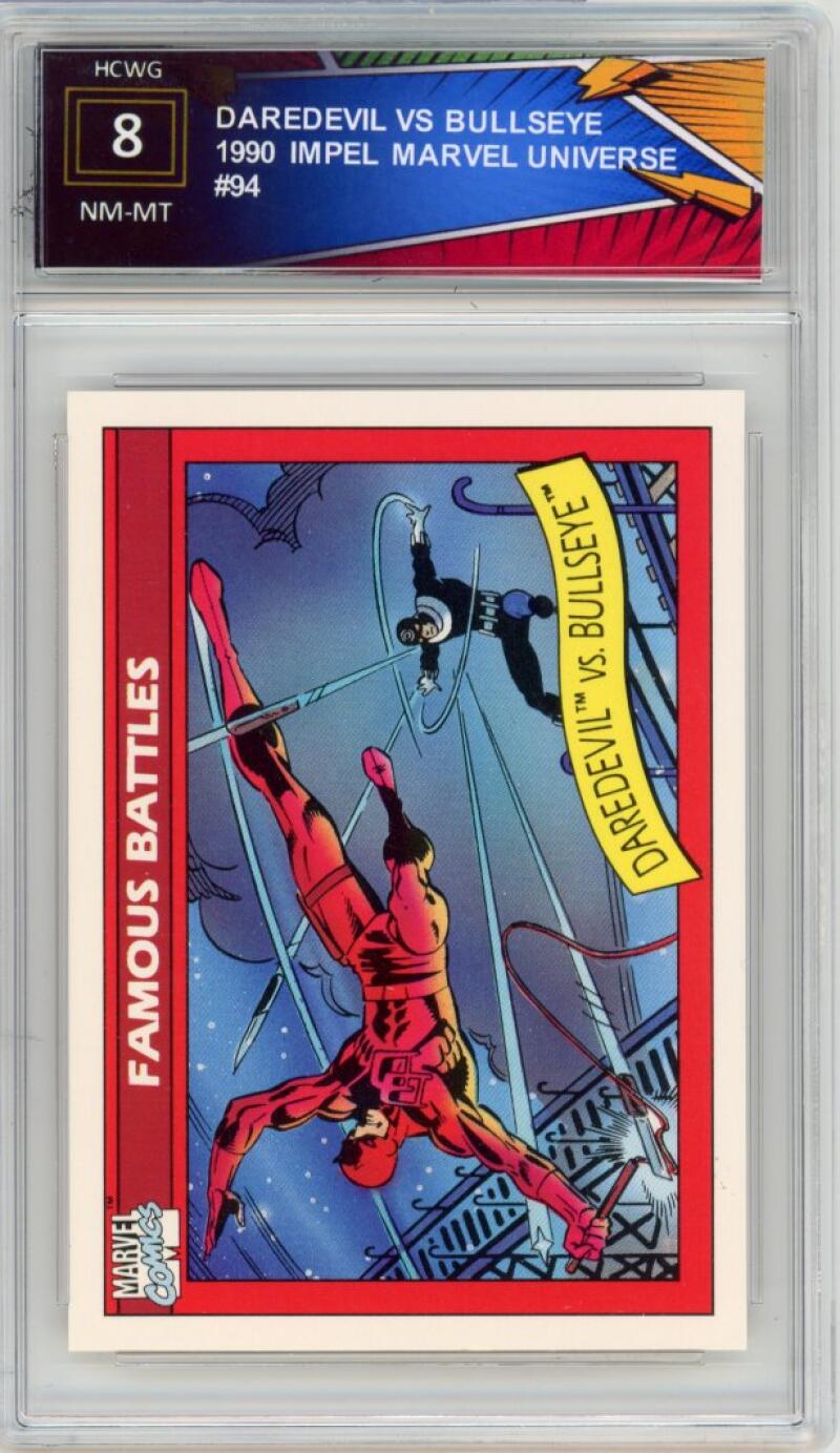 1990 Impel Marvel Universe #94 Daredevil VS Bullseye - Graded HCWG 8 NM-MT Image 1