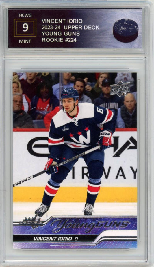2023-24 Upper Deck #224 Vincent Iorio Young Guns YG Graded Mint HCWG 9 Image 1